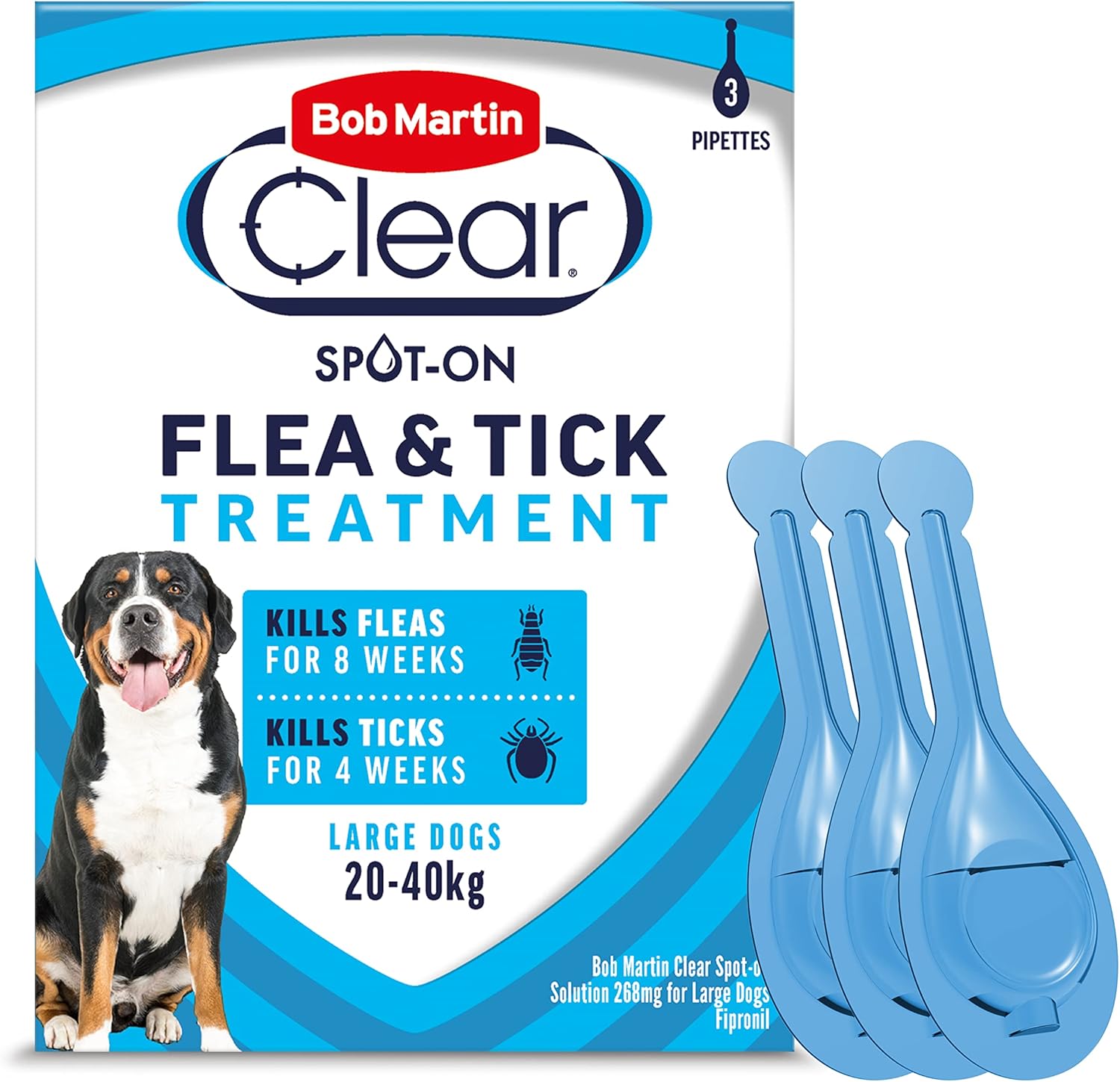 Bob Martin Clear Spot On Flea Treatment for Large Dogs (20-40kg) - Kills Fleas & Ticks (3 Pipettes)?K0833