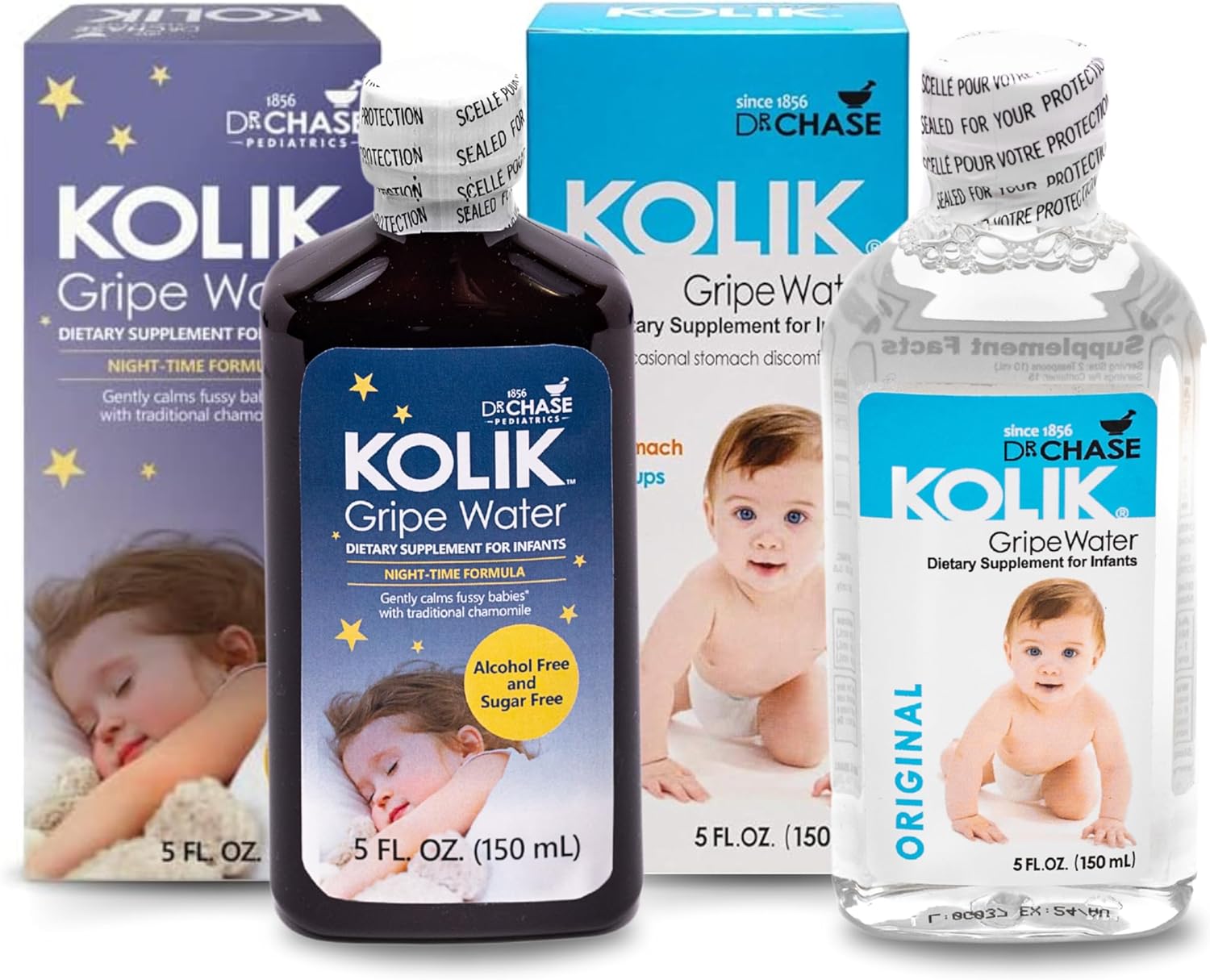 Dr. Chase Kolik Gripe Water Bundle - Nighttime & All-Day Baby Colic Relief - Gripe Water for Babies & Infants - Baby Gas Relief for Cramps, Stomach Discomfort & Hiccups - Baby Must Haves 2-Pack