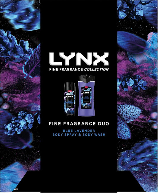 Lynx Fine Fragrance Collection Blue Lavender Duo Deodorant Gift Set Body Wash & Body Spray Perfect Gifts For Him 2 Piece