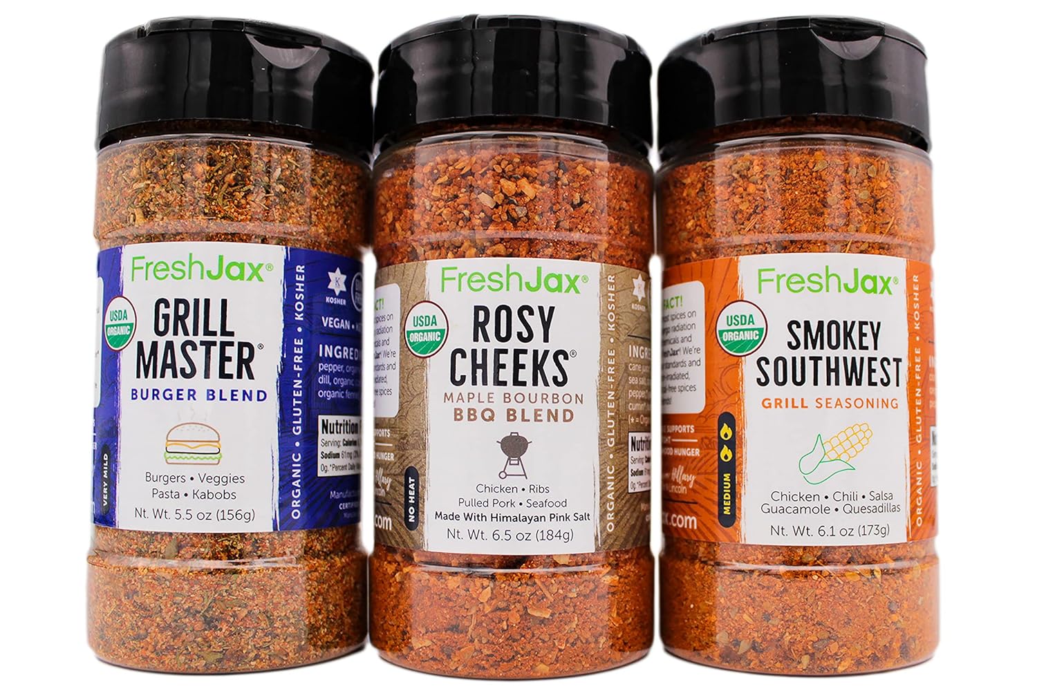 FreshJax Organic Steak Meat Seasoning Gift Set | 3 Large Bottles | Grill Master, Rosy Cheeks Rub, Smokey Southwest Grill Seasoning | Handcrafted in Jacksonville | Grilling Spice Gift Set (3 pack) - Gift Box Included