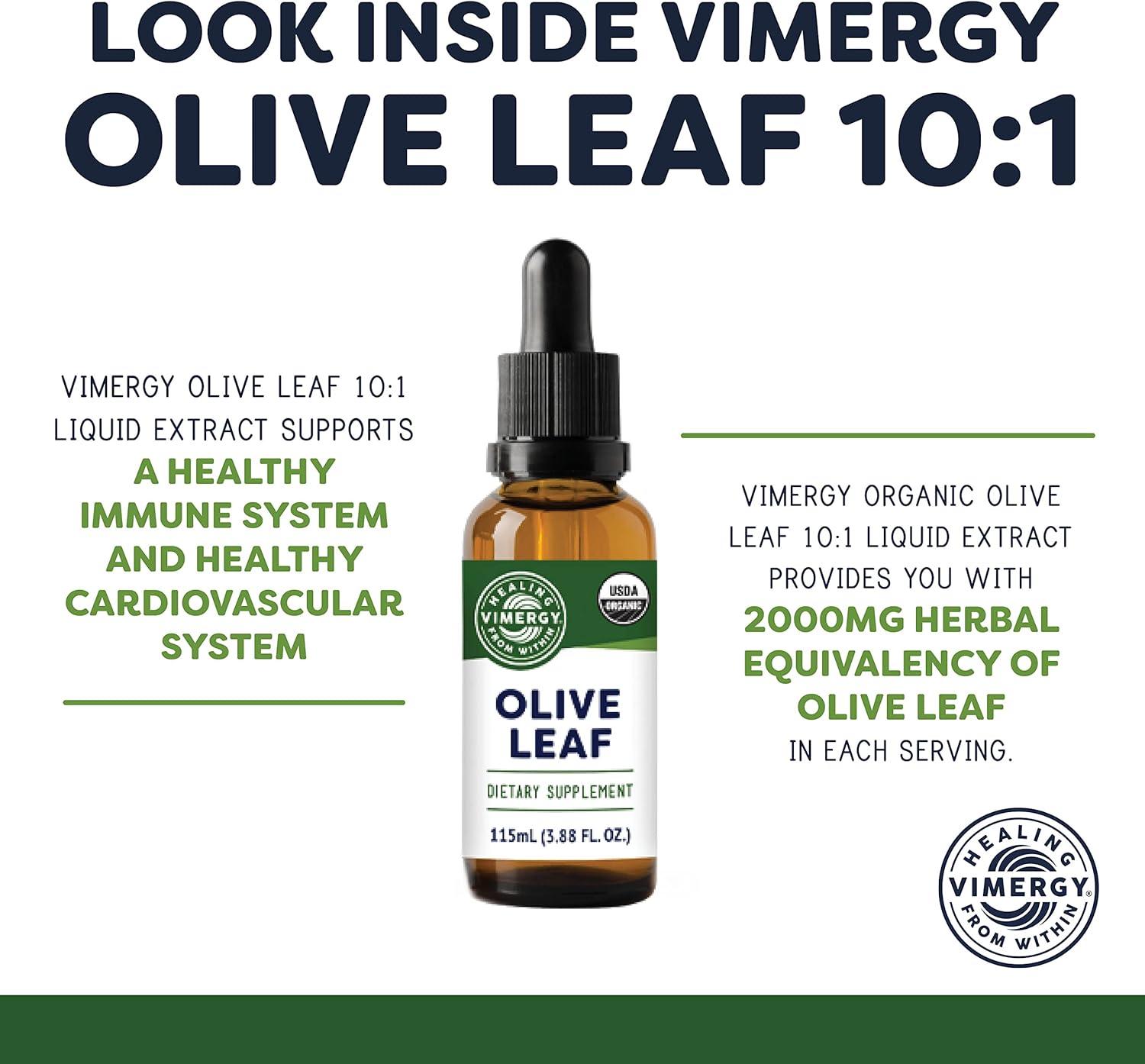 Vimergy Organic Olive Leaf Extract, 57 Servings – Pure Olive Leaf Liquid Drops – Supports Immune and Cardiovascular Health - USDA Organic, Gluten-Free, Non-GMO, Vegan & Paleo Friendly (115 ml) : Health & Household