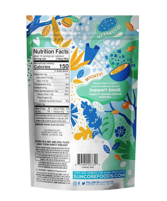 Suncore Foods Organic Black Chia Seeds, Gluten-Free, Non-GMO, 15oz (1 Pack)