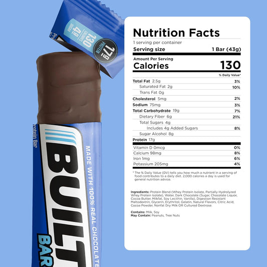 Built Protein Bars, Cookies 'N Cream, 12 Count, 1.73Oz Bars, Gluten Free Protein Snacks With 17G Of High Protein. Chocolate Protein Bar Only 130 Calories & 4G Sugar, Great On The Go Protein Snack