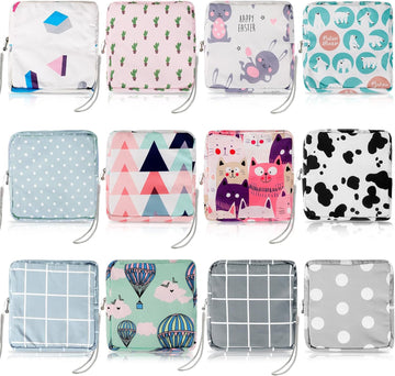 12 Pcs Sanitary Napkin Storage Bag Set Including 12 Zipper Menstrual Pad Bag 12 Hand Wrist Strap Lanyard String Lanyard Badge Holder Period Bags Tampons Holder for Teen Women (Cute Style)