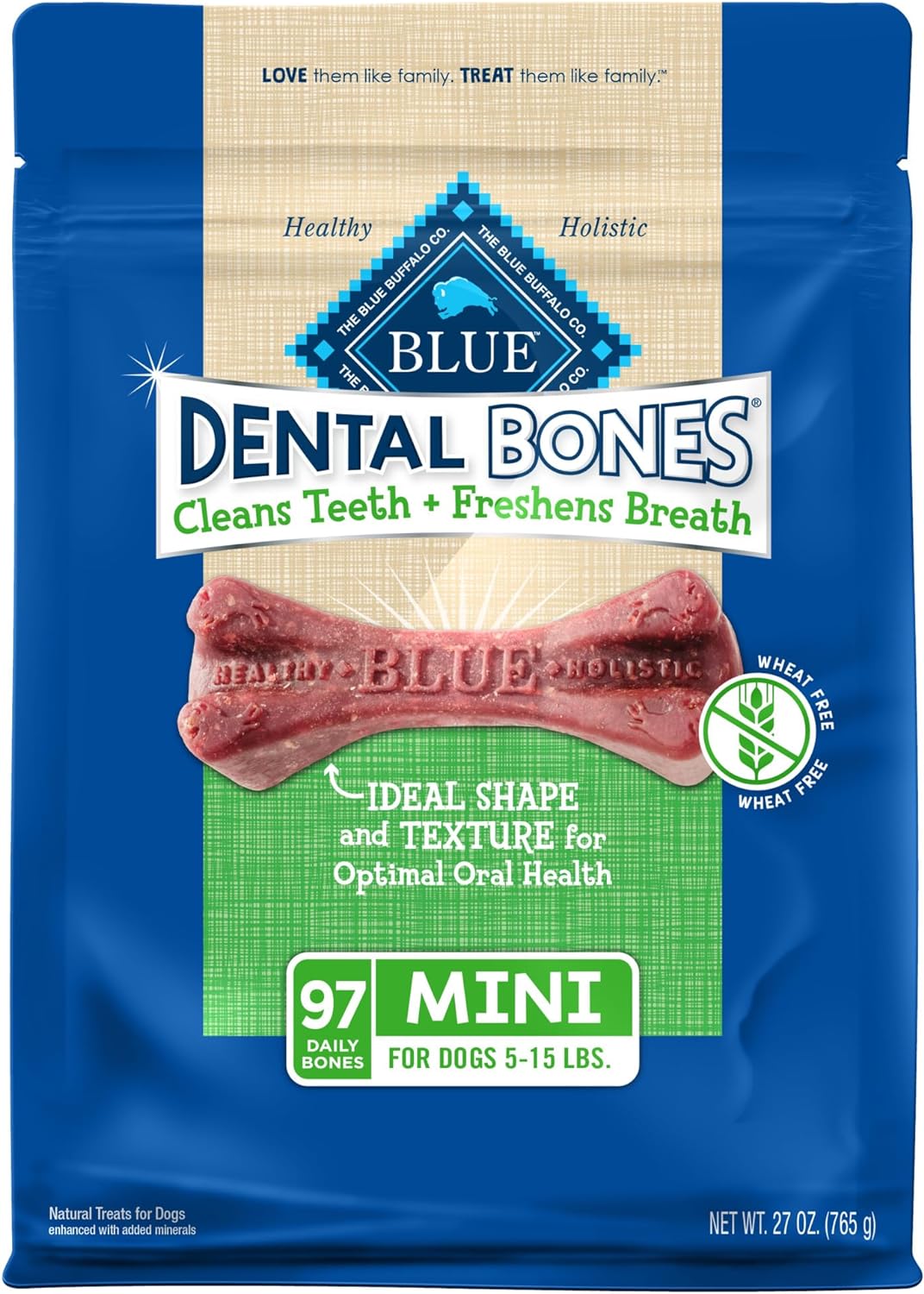 Blue Buffalo Dental Bones Mini Natural Dental Chew Dog Treats Bag Value Pack