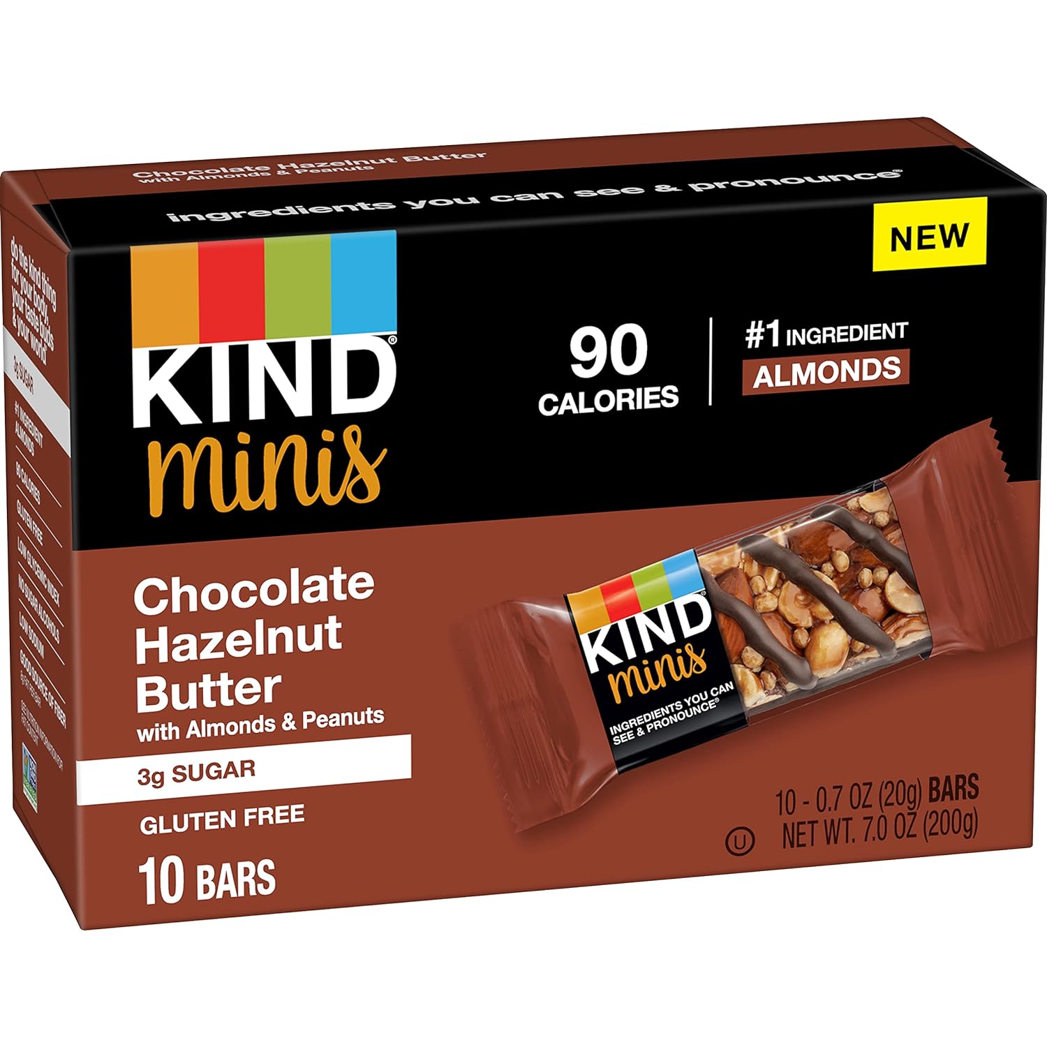 Kind Minis, Chocolate Hazelnut Butter With Almonds & Peanuts, Healthy Snacks, Gluten Free, Low Calorie Snacks, Low Sugar, 10 Count