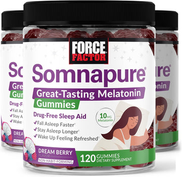 Force Factor Somnapure Gummies with Melatonin for Adults, Non-Habit-Forming Sleep Aid Supplement for Deep Sleep, Stay Asleep Longer, Wake Up Refreshed, Dream Berry Flavor, 360 Gummies (Pack of 3)