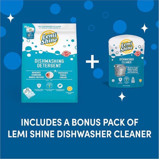 Lemi Shine Natural Dishwasher Pods | All-In-One Powder & Gel Dishwasher Detergent Pods With Powerful Citric Acid | Eco Friendly Dish Wash Cleaning Supplies (65 Count)