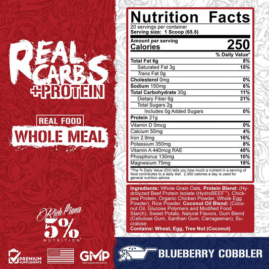 5% Nutrition Rich Piana Real Carbs + Protein | Clean Mass Gainer Prote