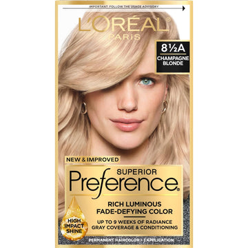 L'Oreal Paris Superior Preference Fade-Defying + Shine Permanent Hair Color, 8.5A Champagne Blonde, Pack Of 1, Hair Dye