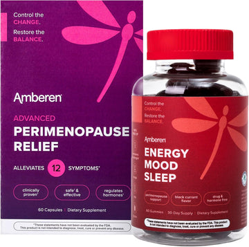 Amberen Energy, Mood & Sleep Gummies Perimenopause Relief Capsules, 1 Month Supply Bundle