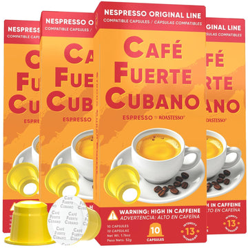 Café Fuerte Cubano, Espresso Pods, Nespresso Capsules Compatible With Originalline Machines, Strong Cuban Coffee, Ristretto Cafecito, Intensity 13, Dark Roast, High In Caffeine (40 Count)