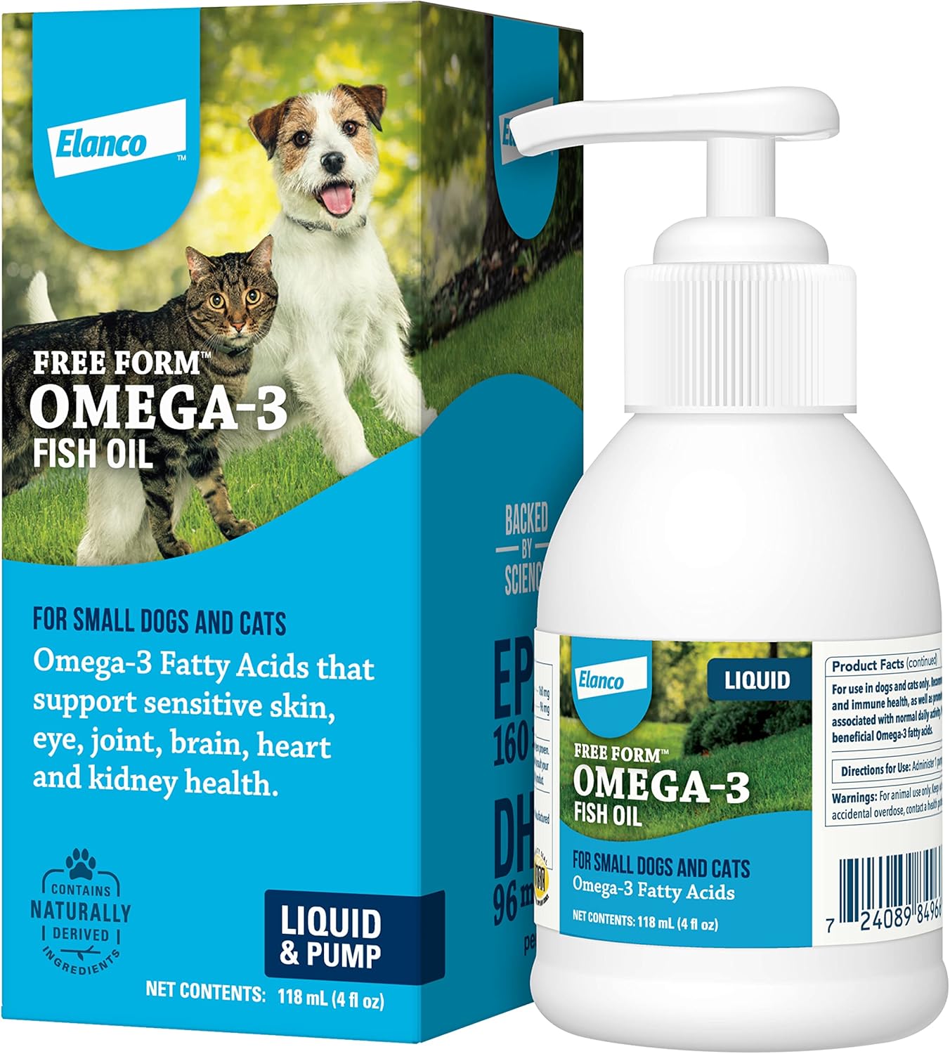Omega-3 Fish Oil Liquid Pump Supplement For Small Dogs And Cats, 4 Fluid Ounces