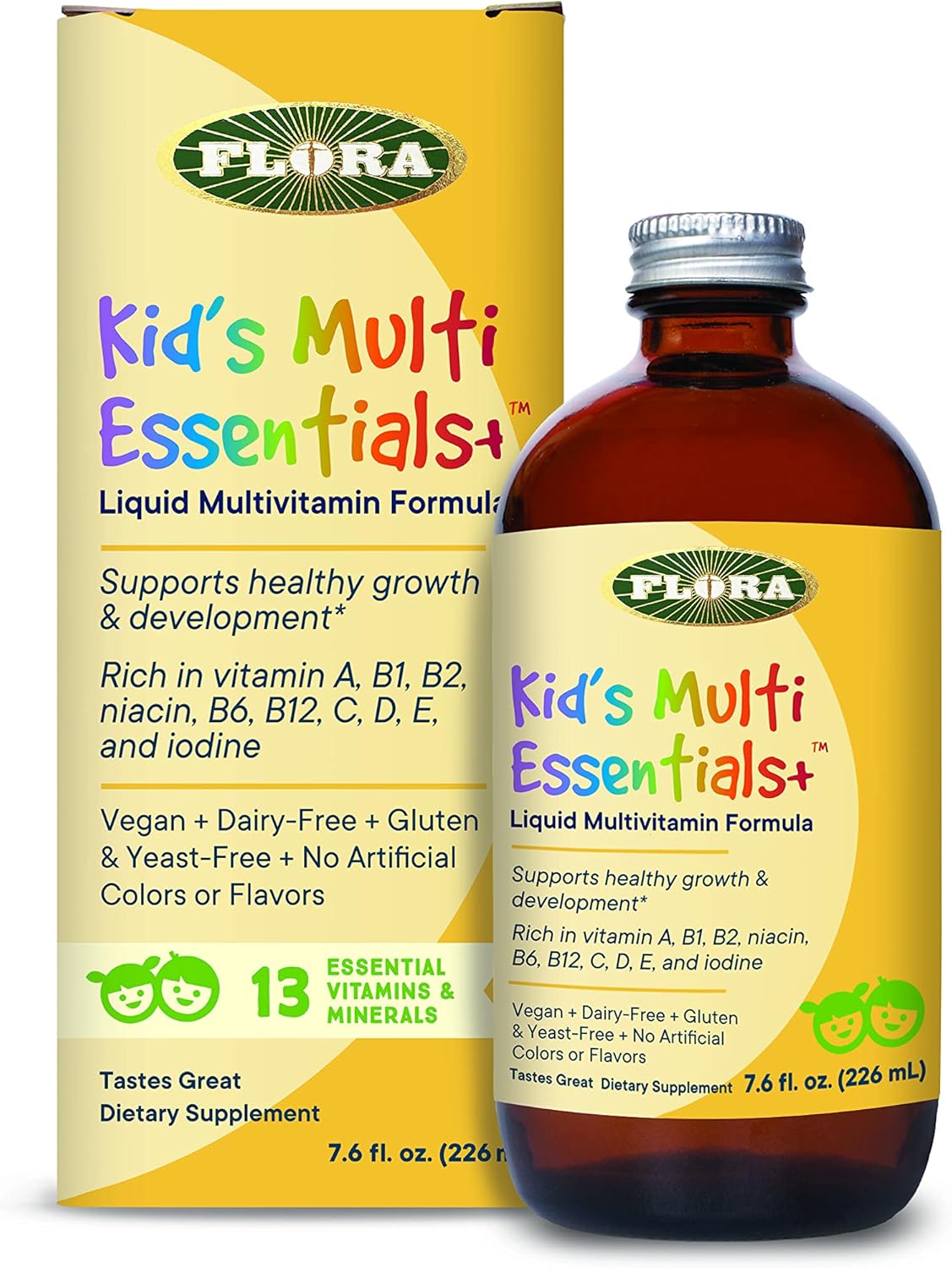 Flora - Kids Multi Essentials+, Liquid Multivitamin Formula, 13 Essential Vitamins & Minerals, 7.6 Fl Oz