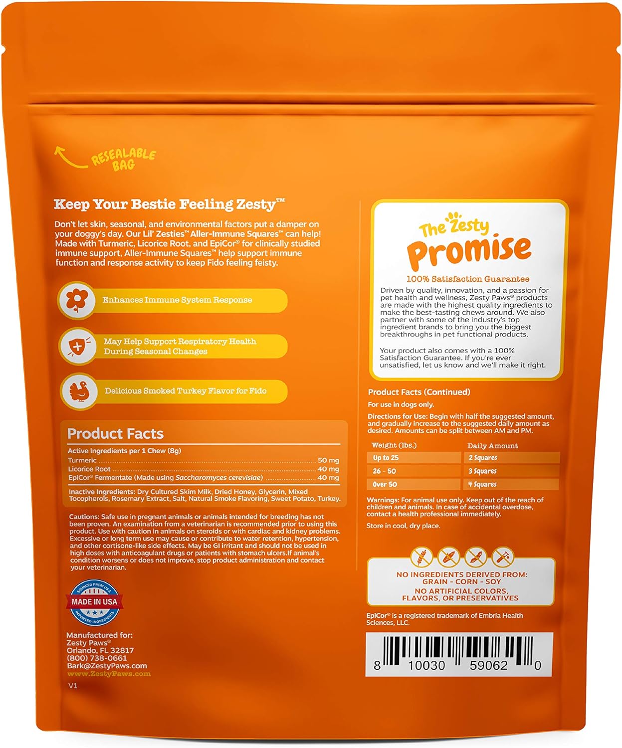 Zesty Paws Flavored Soft Chews - Aller-Immune for Dogs with Turmeric Licorice Root and Premium EpiCor Fiber Dog Supplements for Seasonal Pollen Allergy Support Pet Immune System Booster 10 oz : Pet Supplies