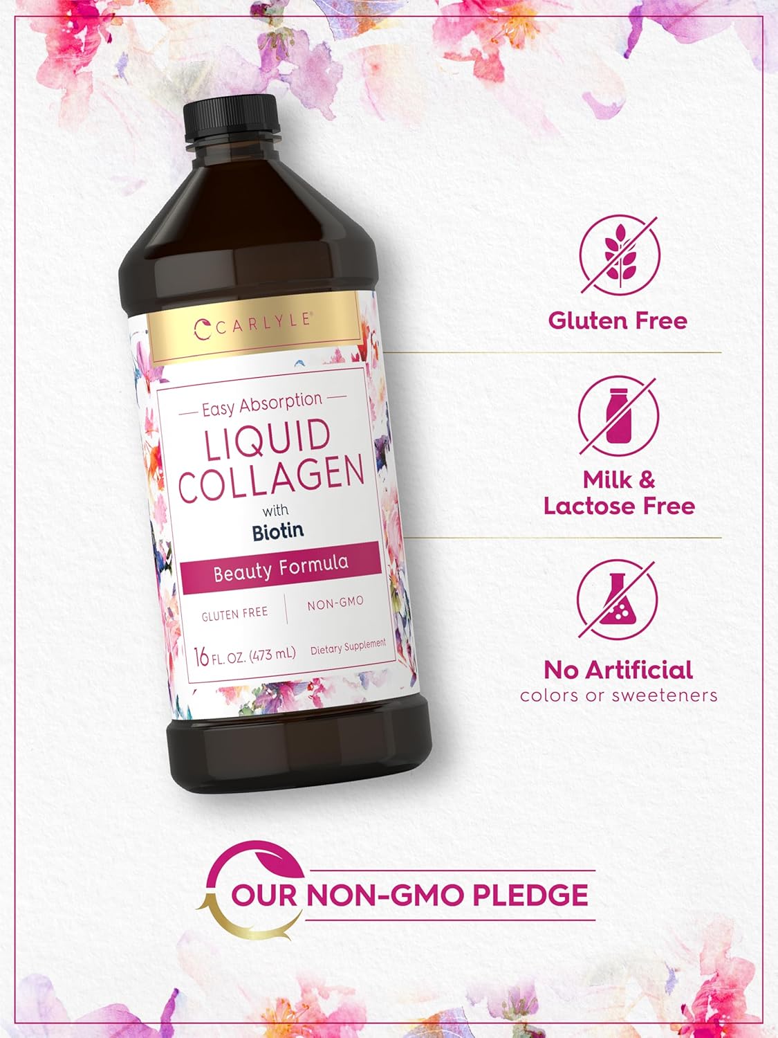 Carlyle Liquid Collagen For Women And Men | 16 Fl Oz | Types I & Iii | With Biotin | Berry Flavored Supplement | Non-Gmo & Gluten Free : Health & Household