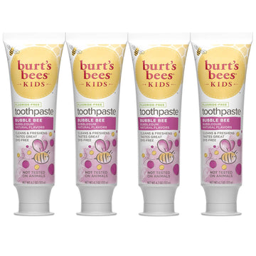 Burt's Bees Kids Toothpaste, Natural Flavor, Fluoride Free, Bubble Bee, 4.7 oz, Pack of 4