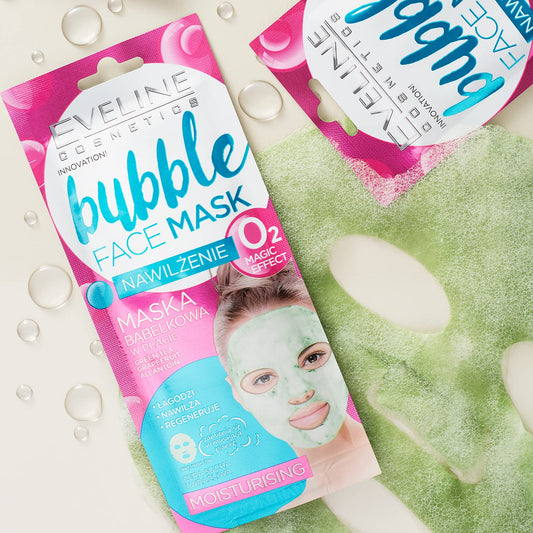 Eveline Cosmetics Bubble Face Mask Hydrating Bubble Sheet Mask With Green Tea, Allantoin & Grapefruit - Deep Cleanse & Detoxify For Dry And Sensitive Skin