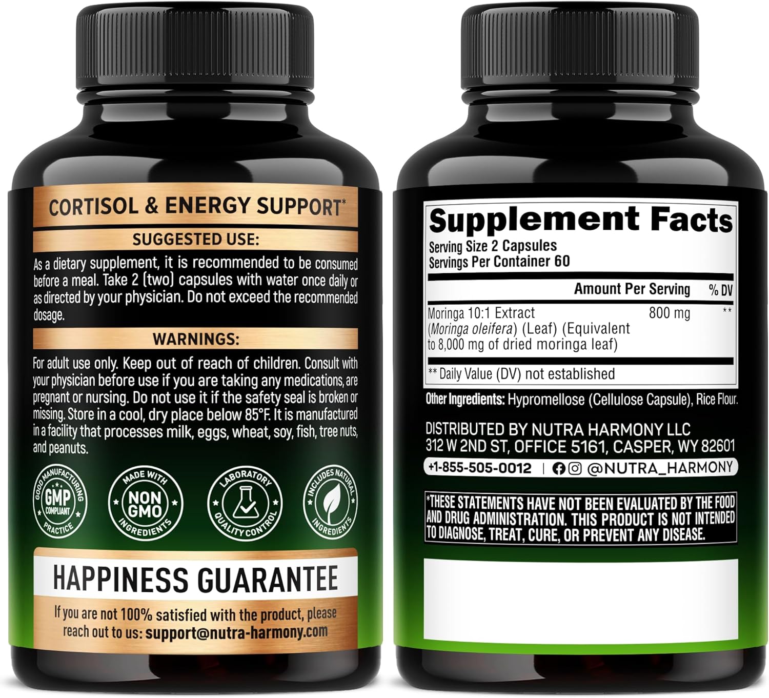 Moringa Capsules 800Mg - Pure Moringa Leaf Powder - Extra Strength 10:1 Extract - Superfood Antioxidant For Cortisol Level, Energy & Joint Support - Natural Vegan, Non-Gmo - Made In Usa - 120 Capsules