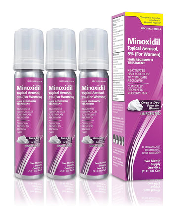 Minoxidil Topical Aerosol Foam, 5%, Hair Regrowth Treatment For Women, 2.11 Oz Reactivates Hair Follicles To Stimulate Hair Regrowth - 6 Months Supply