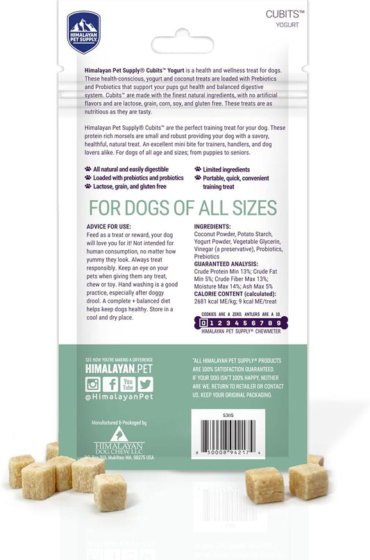 Himalayan Dog Chew Cubits With Yogurt | Natural Training Treat | Loaded With Prebiotics And Probiotics | No Crumbs - No Sticky Mess | Gluten - Lactose - Soy - Grain Free | 3.5 Oz Per Pouch