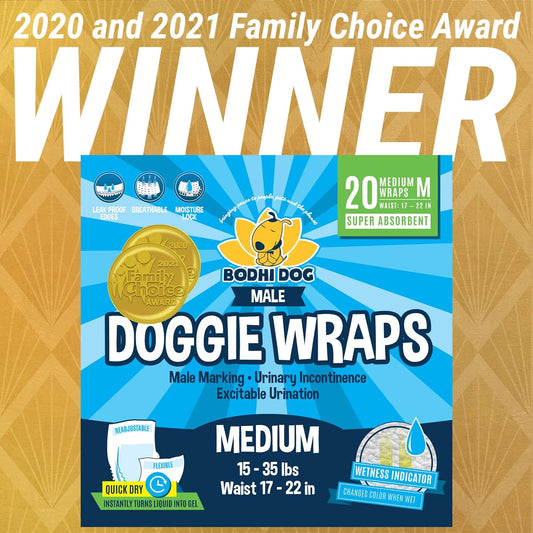 Bodhi Dog Disposable Male Dog Diapers | Super Absorbent Leak-Proof Fit | Premium Adjustable Male Dog Pee Wraps With Moisture Control & Wetness Indicator | 20 Count Medium Size