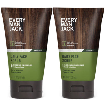 Every Man Jack Gentle Exfoliating Face Scrub For Men- Exfoliate Away Dead Skin, Moisturize, And Revive Tired Skin With Jojoba Beads, Hyaluronic Acid, And Caffeine - 4.2 Oz Men’S Face Scrub -Twin Pack