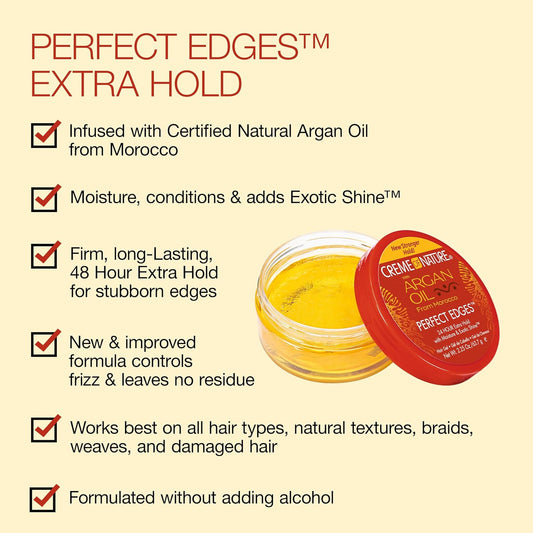 Creme Of Nature With Argan Oil From Morocco Perfect Edges Hair Gel, 24 Hour Hold With Moisture And Exotic Shine, Extra Firm Hold, 2.25 Oz (Pack Of 1)