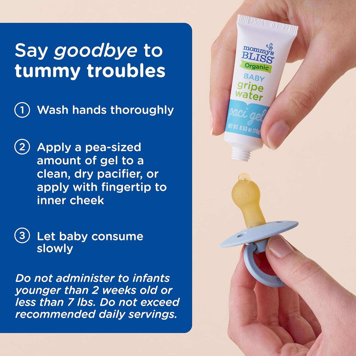 Mommy'S Bliss Organic Gripe Water Pacifier Gel For Newborns, Relieves Occasional Stomach Discomfort From Gas, Colic & Fussiness*, Age 2 Weeks +, 0.53 Oz (45 Servings) : Baby