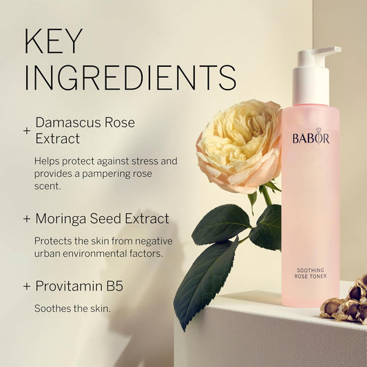 Babor Soothing Rose Toner, Hydrating Rose Water Essence, Alcohol-Free Toner, Calms & Soothes Sensitive Skin, Deep Hydration & Moisture For Radiant Complexion, 6.7 Oz