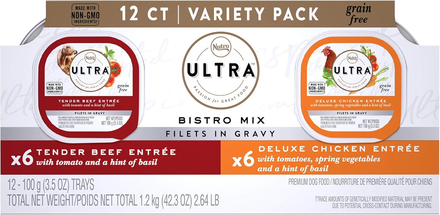 Nutro Ultra Grain Free Adult Soft Wet Dog Food Filets In Gravy Bistro Mix Variety Pack, (12) 3.5 Oz. Trays