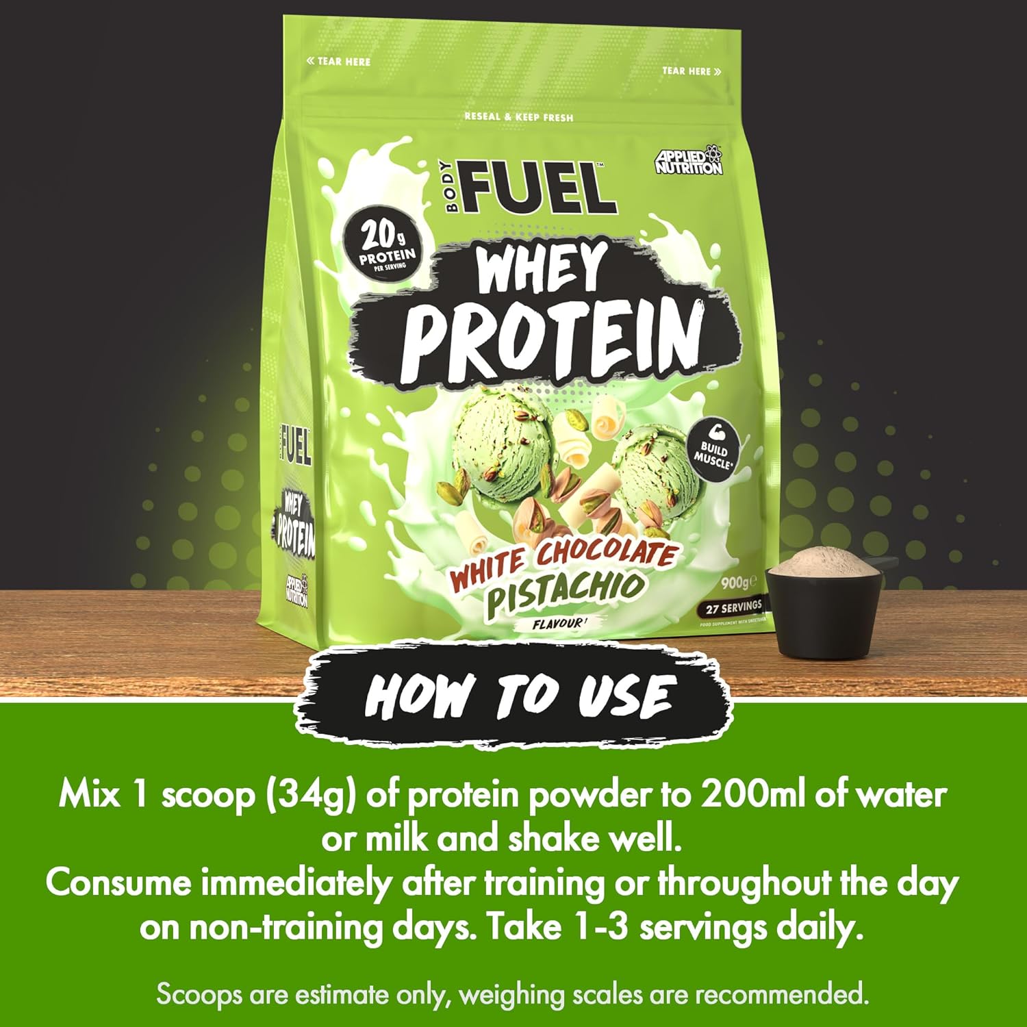 Bodyfuel Whey Protein Powder - 20g Protein for Muscle Recovery & Weight Management - Low-Calorie, Keto-Friendly - (900g - 27 Servings) (White Chocolate Pistachio) : Amazon.co.uk: Health & Personal Care