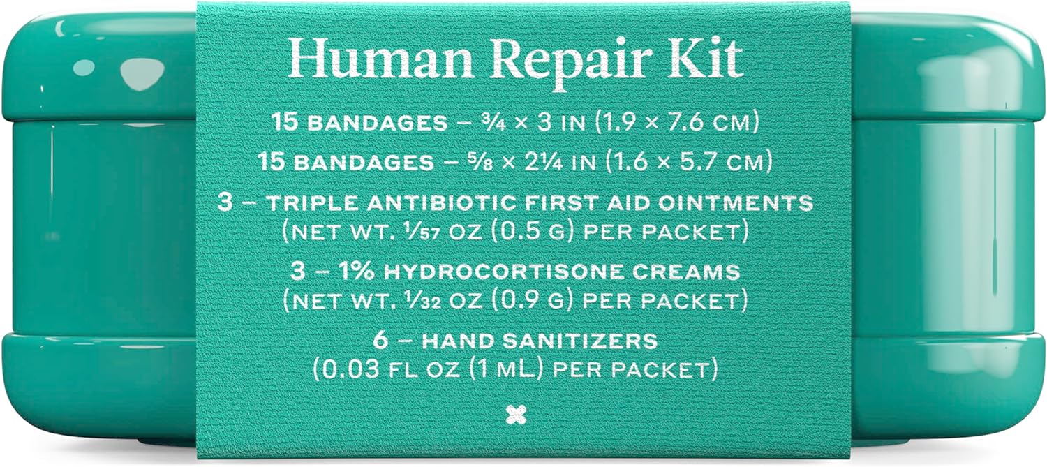 Welly Human Repair Kit - Adhesive Flexible Fabric Bandages, Singe Use Ointments Triple Antibiotic, Hand Sanitizer, and Hydrocortisone - 42 Count : Health & Household