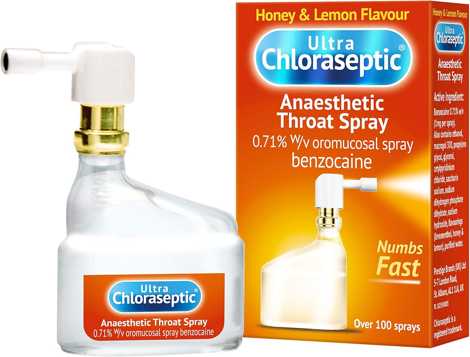 Ultra Chloraseptic Anaesthetic Throat Spray, 15Ml, Honey & Lemon Flavour, Fast Acting Relief For Sore Throat Pain