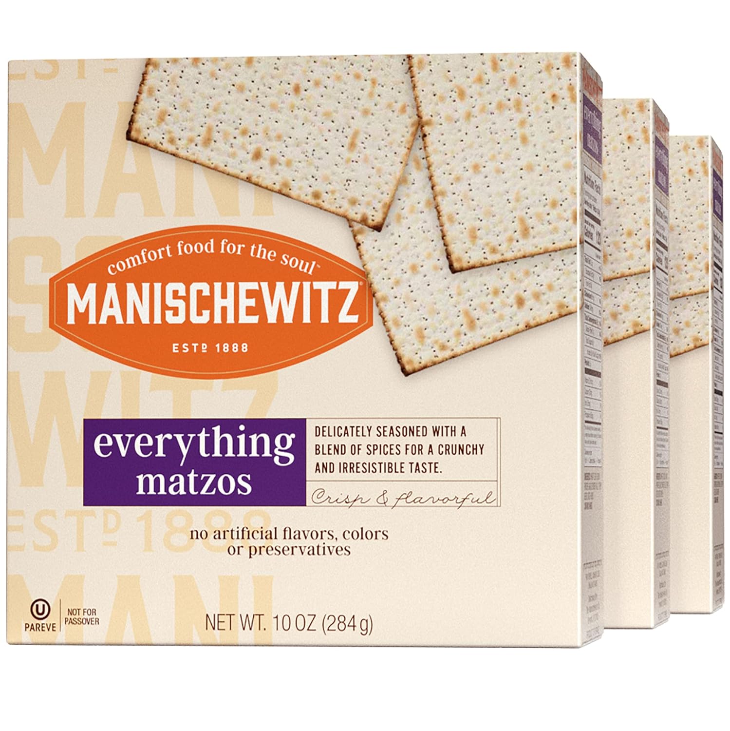 Manischewitz Everything Matzo 10 oz (3 Pack) | Thin & Crispy | Simple & Delicious Ingredients | Kosher | NOT For Pasover