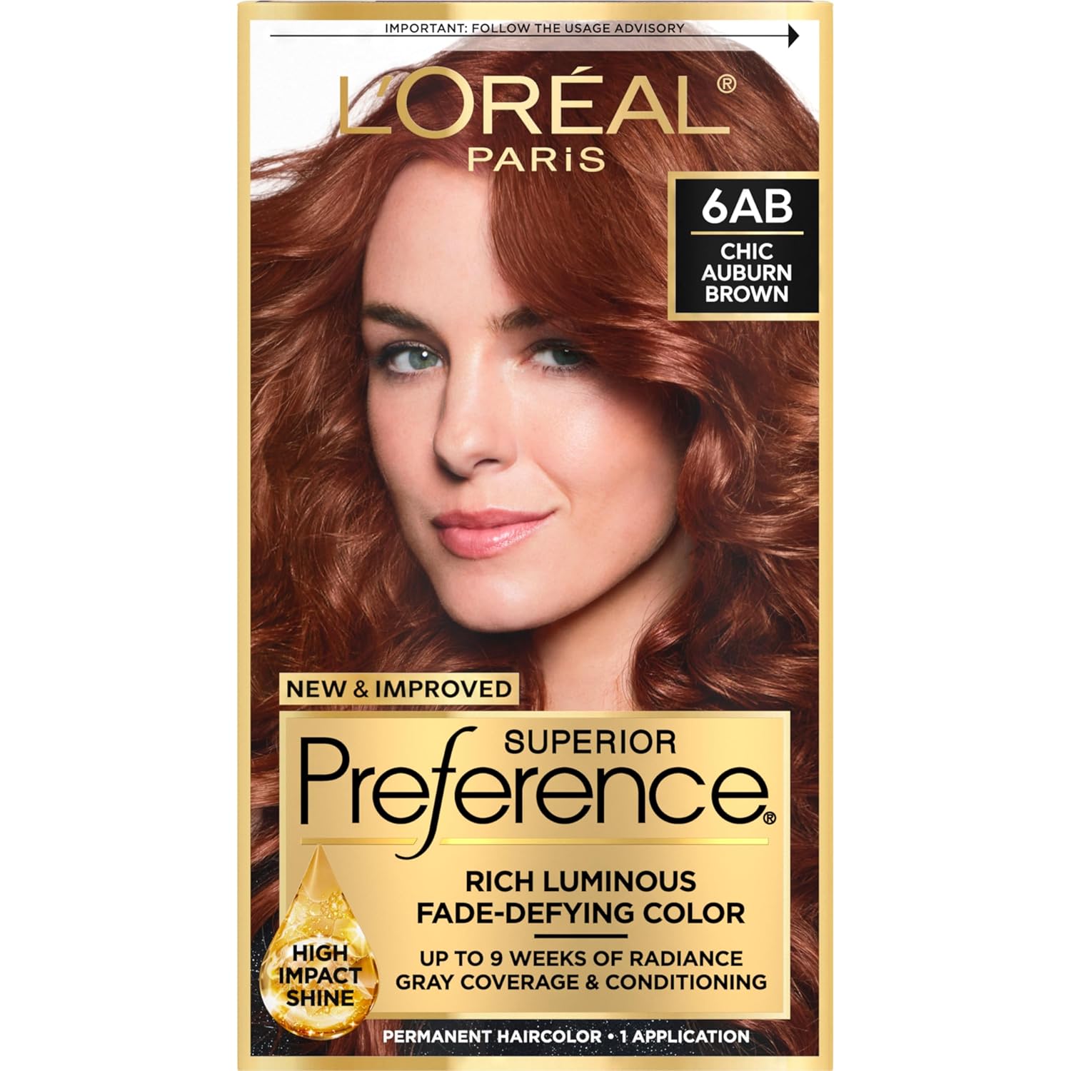 L'Oreal Paris Superior Preference Fade-Defying + Shine Permanent Hair Color, 6Ab Chic Auburn Brown, Pack Of 1, Hair Dye