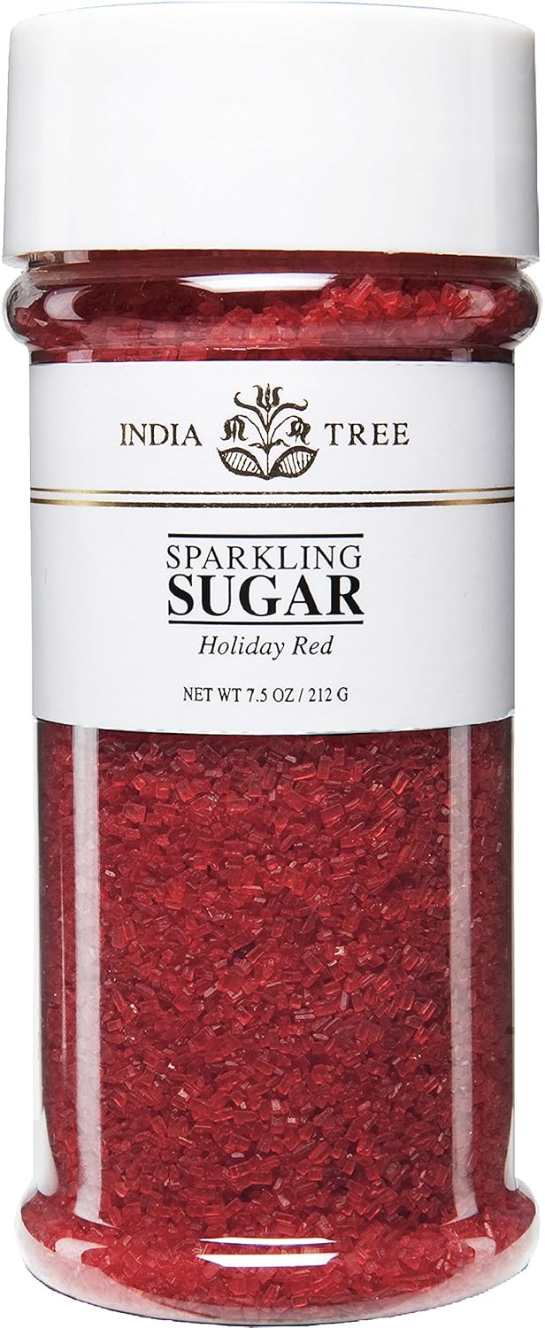 India Tree, Holiday Red Sparkling Sugar, Large Jar Shimmery Sprinkles For Baking & Decorating 7.5 Oz Jar (Pack Of 1)