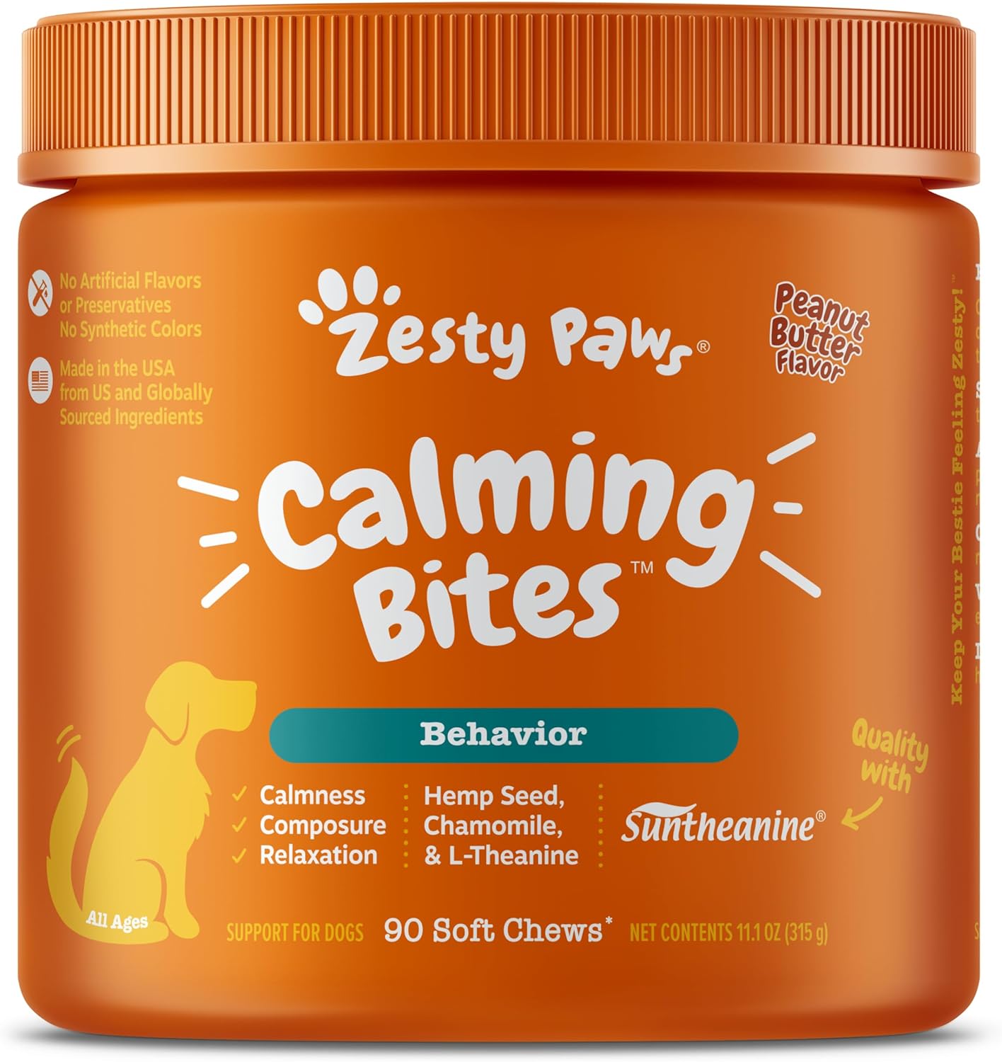 Zesty Paws Calming Chews for Dogs Composure & Relaxation for Everyday Stress & Separation Peanut Butter 90 Count