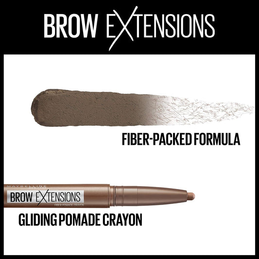 Maybelline Brow Extensions Fiber Pomade Crayon Eyebrow Makeup, Medium Brown, 1 Count