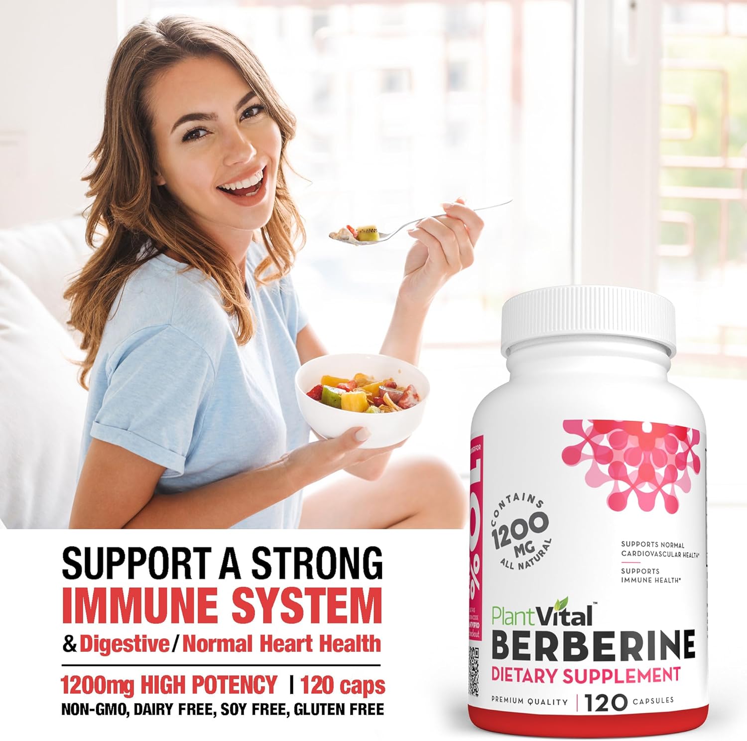 Plantvital Berberine 1200Mg (2 Caps) Non-Gmo Supplement For Immunity Support And Normal Cardiovascular Health - 120 Count, Vegan, And Made In The Usa : Health & Household