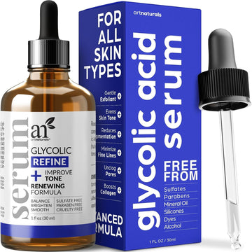 Artnaturals Glycolic Serum - Face Serum - Vitamin C And Aloe Vera - Exfoliates And Minimizes Pores, Reduce Acne, Breakouts, And Appearance Of Aging And Scars -1 Oz