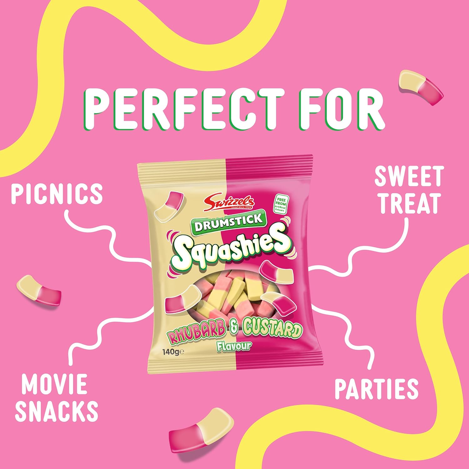 Swizzels Squashies Sweets - Rhubarb and Custard Flavour Squashies - Single Pack 140g : Amazon.co.uk: Grocery