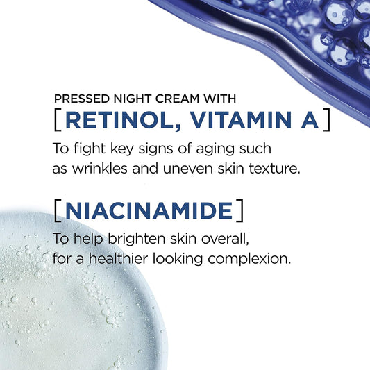 L'Oreal Paris Revitalift Pressed Night Cream, Retinol + Niacinamide, Reduces Wrinkles, Fragrance Free, 1.7 Oz + Serum Sample