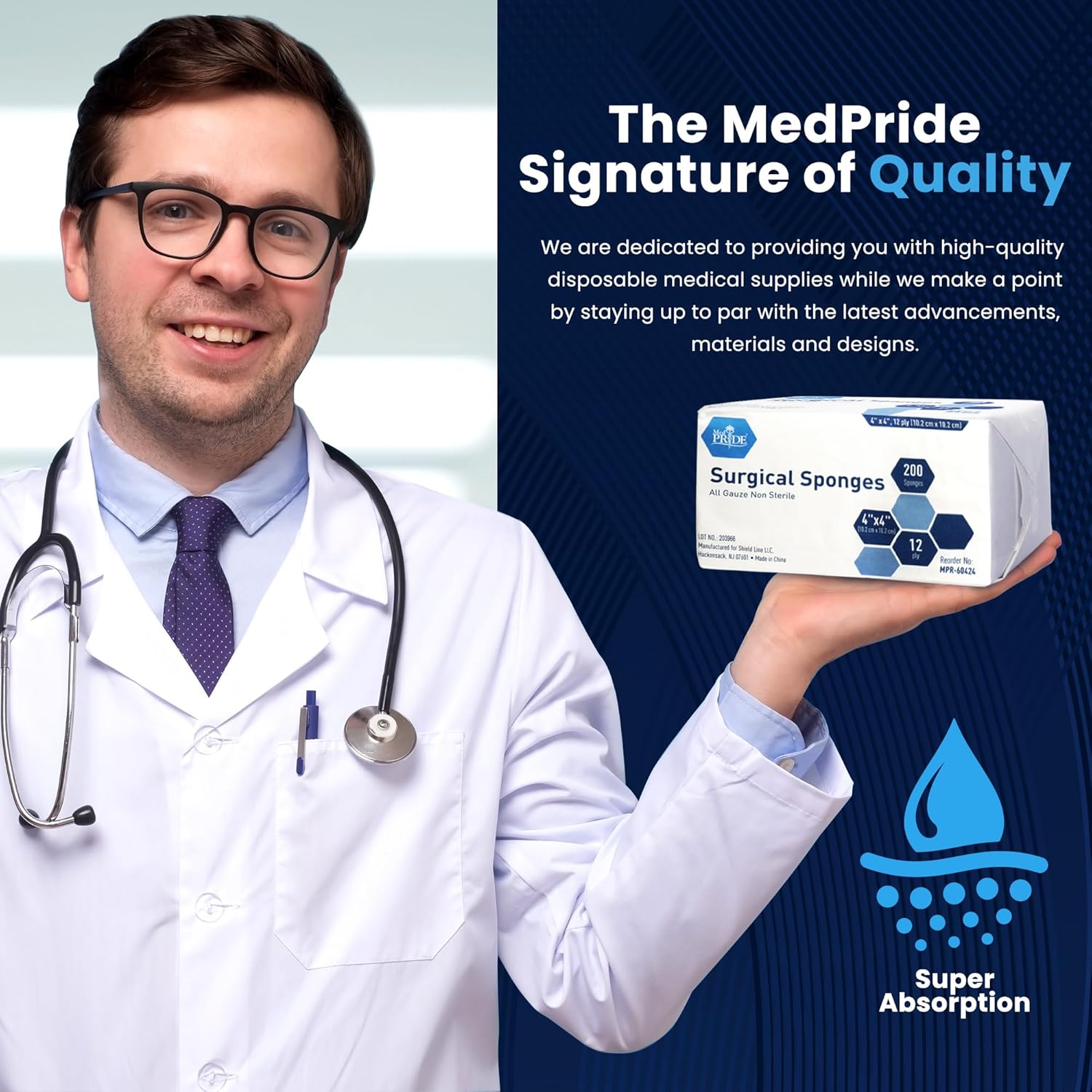 Med Pride 4”X 4” Gauze, 200 Surgical Sponges 12-Ply Extra Absorbent | All-Gauze, Non-Sterile| Great For Wound Dressing, Prepping, Scrubbing & Cleaning| Essential First-Aid : Health & Household