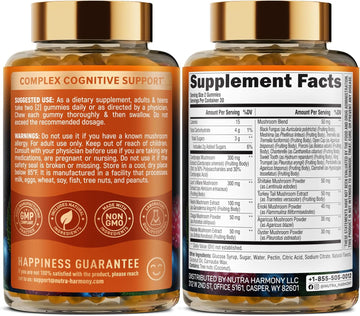 Mushroom Gummies - Lions Mane | Turkey Tail | Cordyceps | Reishi & Chaga - 20-In-1 Natural Mushroom Supplement 1050 Mg - Energy, Focus, Mood & Cognitive Support - Vegan, Berry Flavor - 60 Gummies