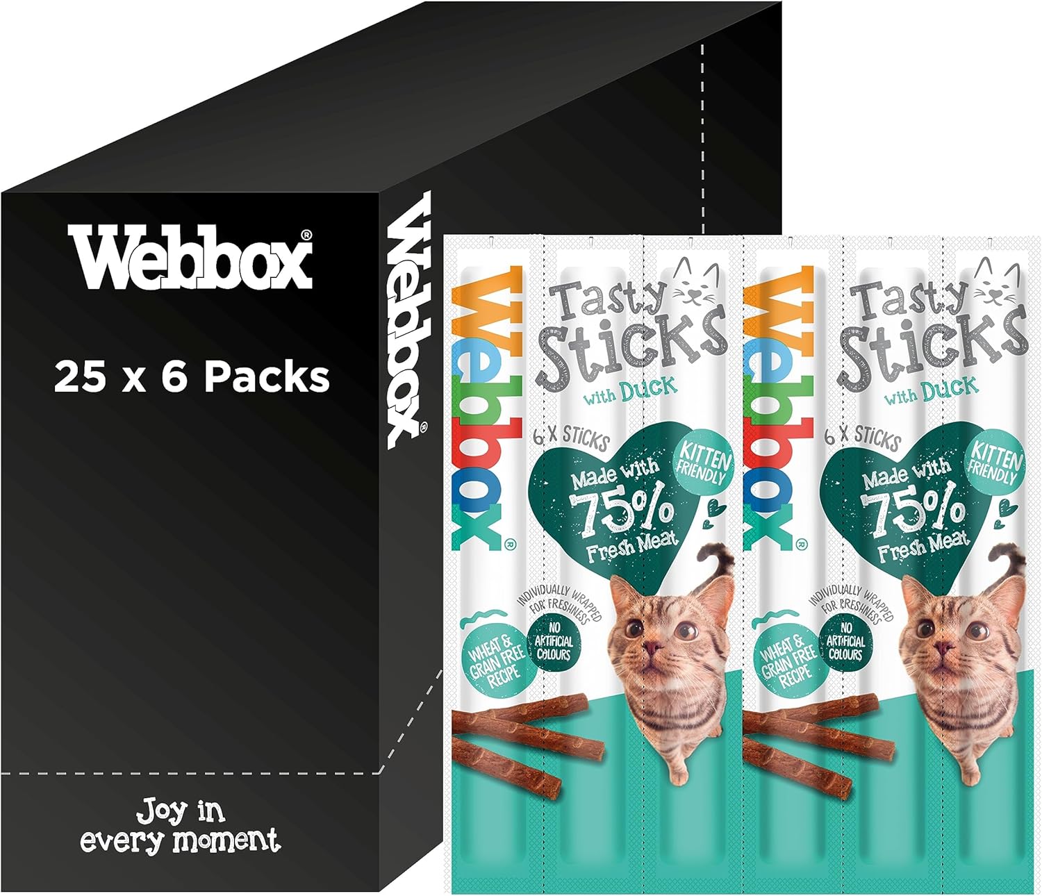 Webbox Tasty Sticks Cat Treats, Duck - Kitten Friendly, Wheat and Grain Free, No Artificial Colours (25 x 6 Packs)?5012144905245