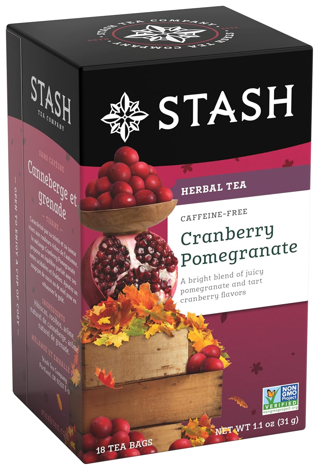 Stash Tea Cranberry Pomegranate Herbal Tea - Naturally Caffeine Free, Non-Gmo Project Verified Premium Tea With No Artificial Ingredients, 18 Count (Pack Of 6) - 108 Bags Total