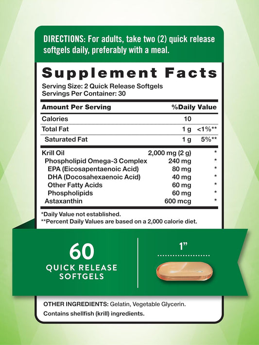 Krill Oil 2000Mg Softgels | 60 Count | Omega-3 Supplement With Epa & Dha | Non-Gmo & Gluten Free | By Nature'S Truth