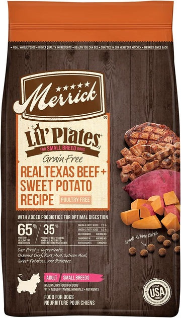 Merrick Lil’ Plates Premium Grain Free Dry Dog Food For Small Dogs, Real Texas Beef And Sweet Potato Kibble - 12.0 lb. Bag
