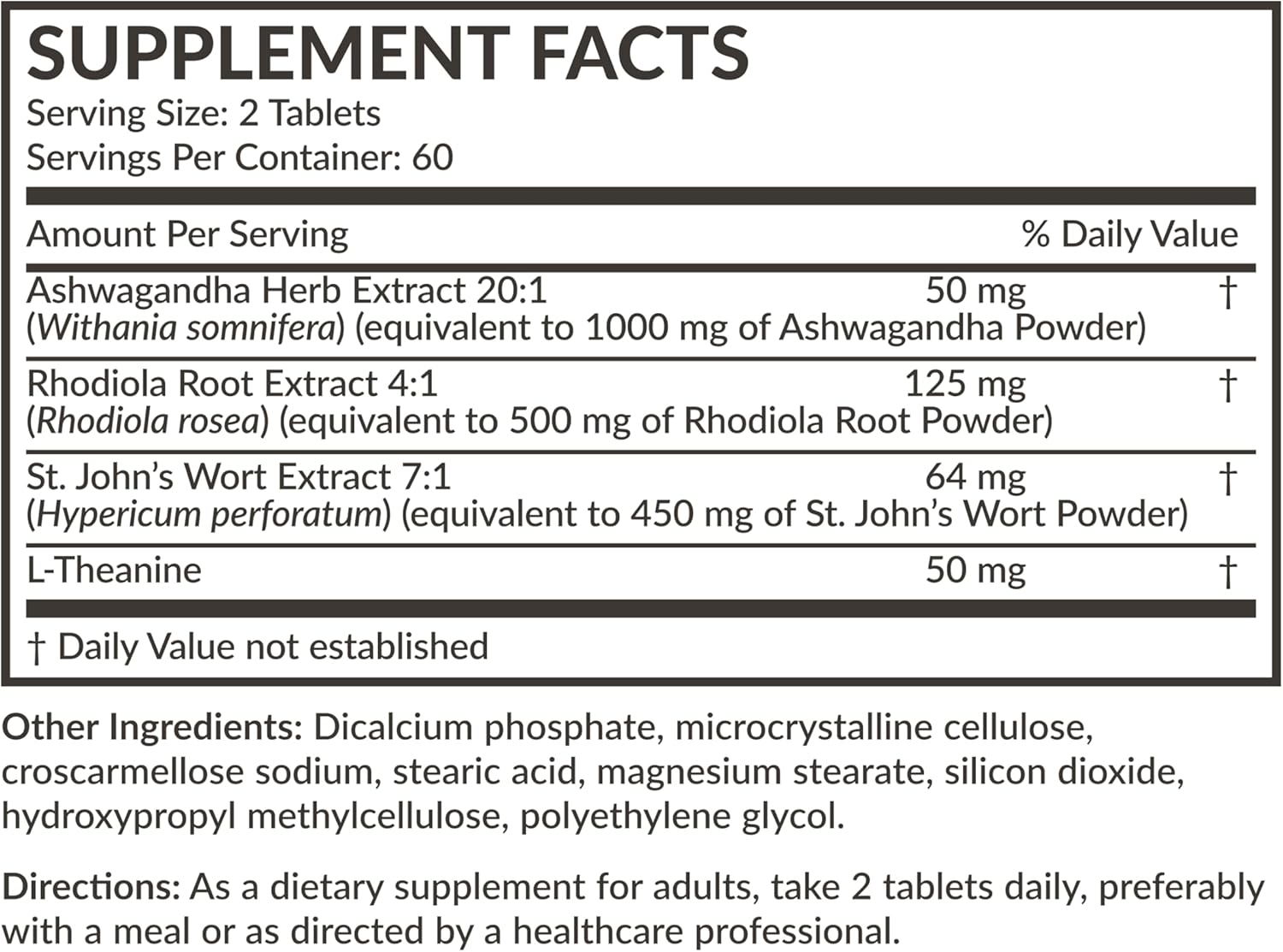 Futurebiotics Chill Pill + Ashwagandha, Rhodiola, St. John’s Wort, & L-Theanine 2000 MG per Serving - Non-GMO, 120 Vegetarian Tablets : Health & Household